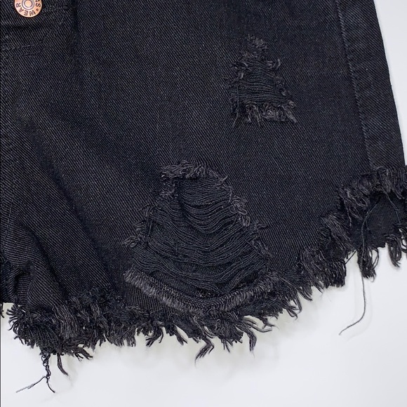 JEANS WEAR Black Ripped Denim Button Fly Shorts - Picture 3 of 7